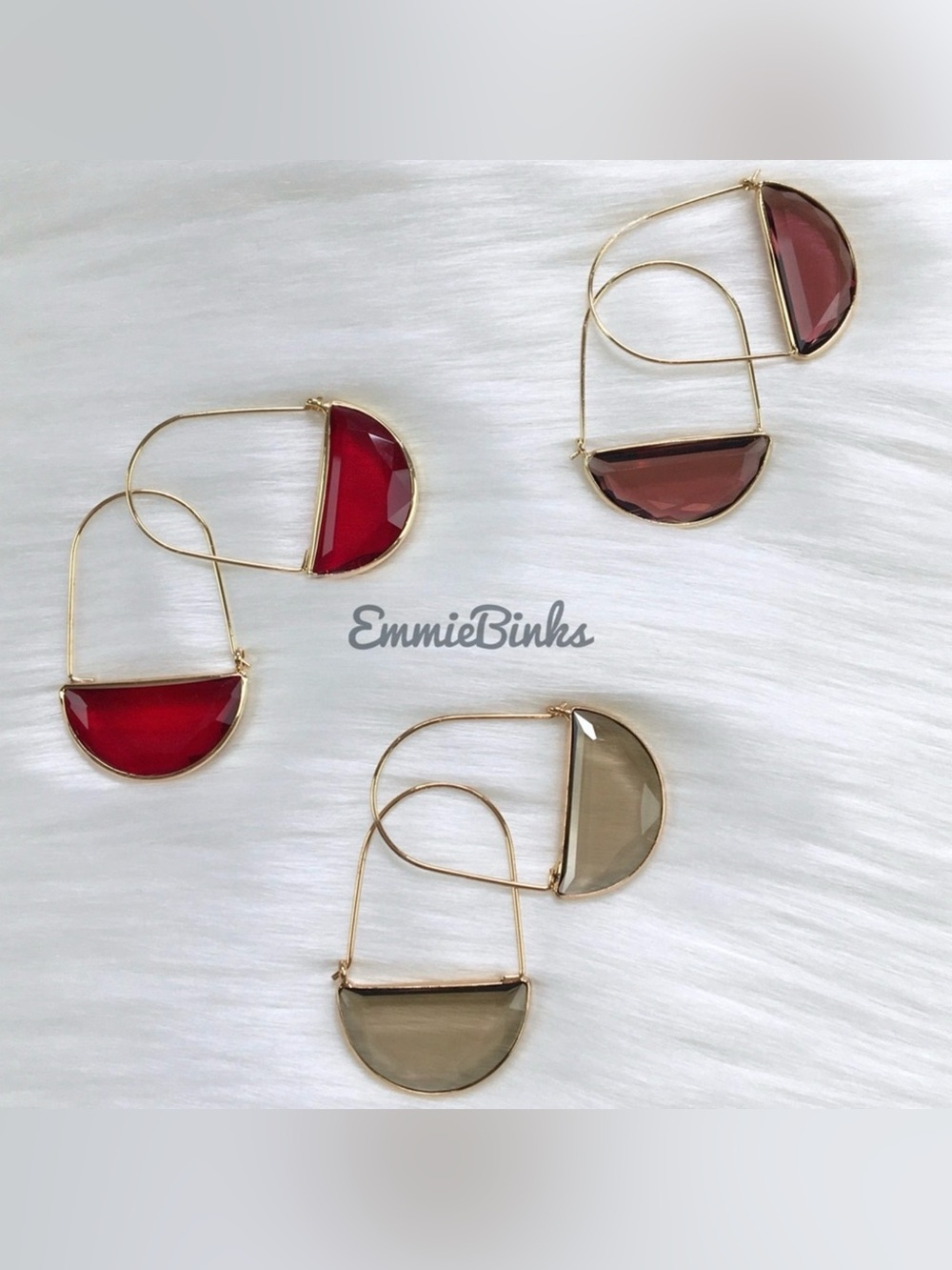 ✨3for$38 New Red Anthro Glass Crescent Hoop Earrings -Glass Dangle Earring Hoops - Picture 2 of 15